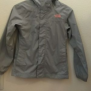 North face gray and pink rain jacket for girls